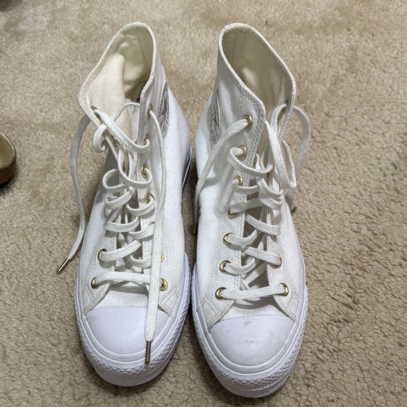 Converse All Star White and Gold High-Tops - Picture 2 of 4